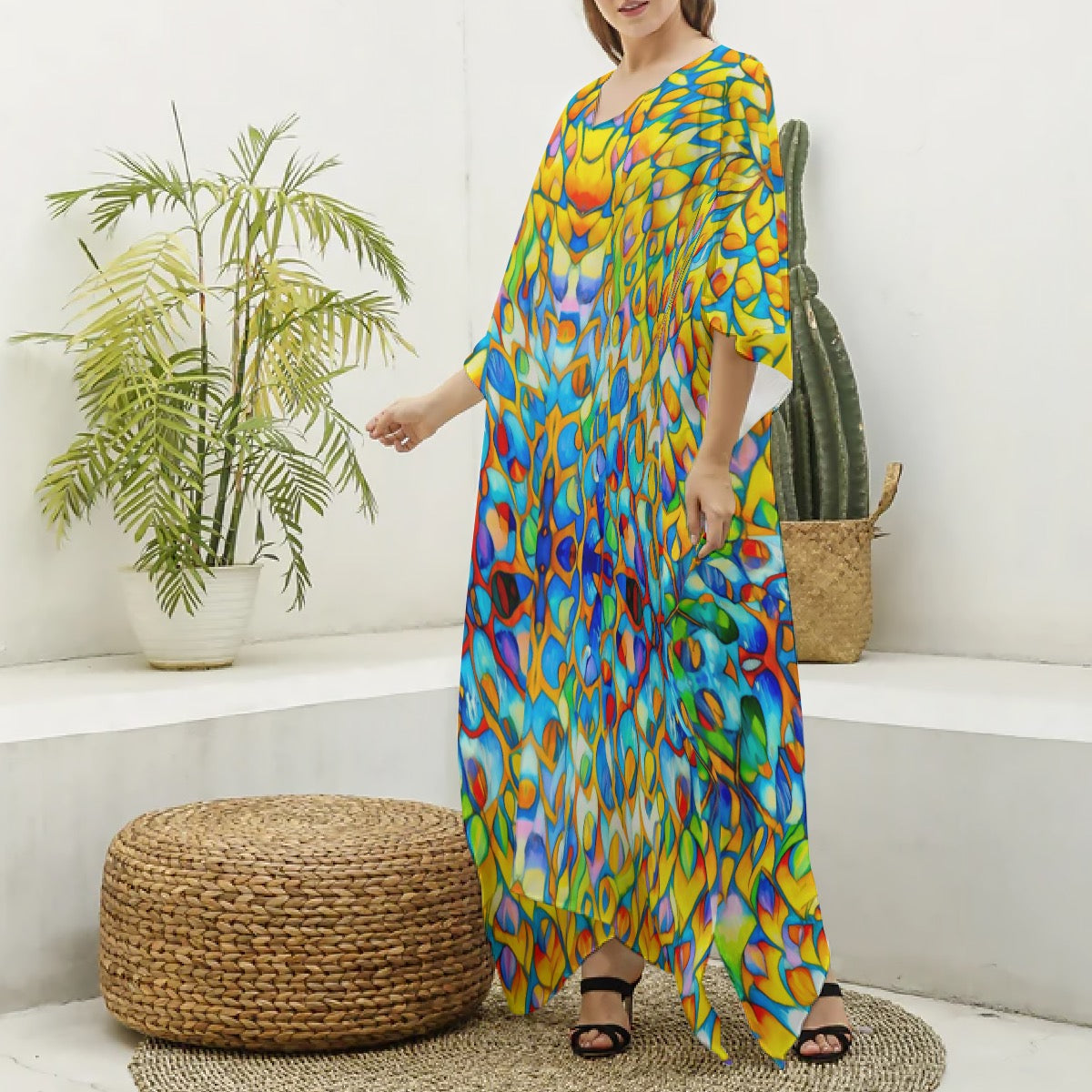 “Prism” Women's Imitation Silk V-neck Kaftan Robe