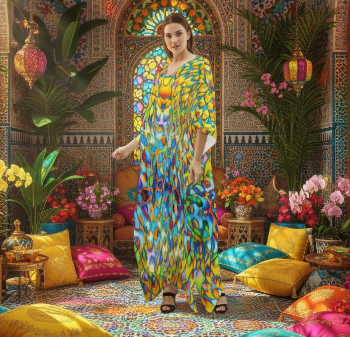 “Prism” Women's Imitation Silk V-neck Kaftan Robe