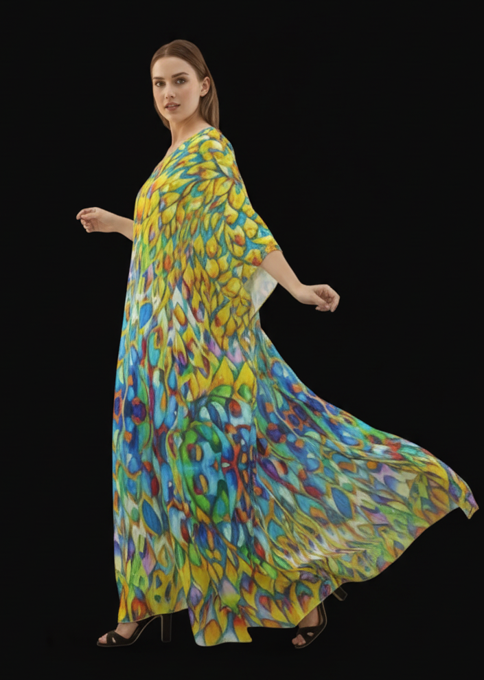 “Prism” Women's Imitation Silk V-neck Kaftan Robe