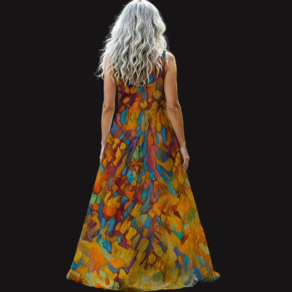 “Gilded Pathways” Women’s Sleeveless Maxi Dress