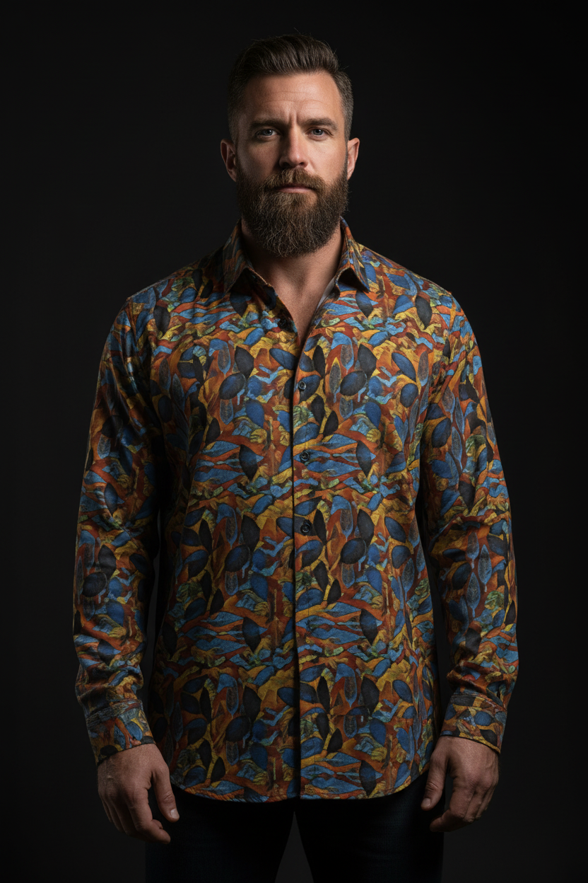 “Sapphire Rust” Men's Lapel Collar Shirt With Concealed Placket |115GSM Cotton poplin