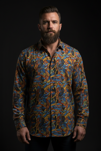 “Sapphire Rust” Men's Lapel Collar Shirt With Concealed Placket |115GSM Cotton poplin