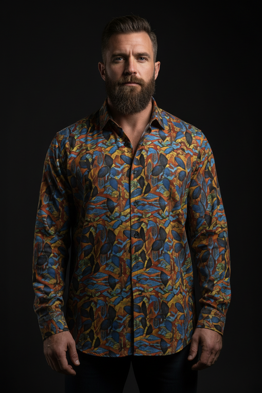 “Sapphire Rust” Men's Lapel Collar Shirt With Concealed Placket |115GSM Cotton poplin