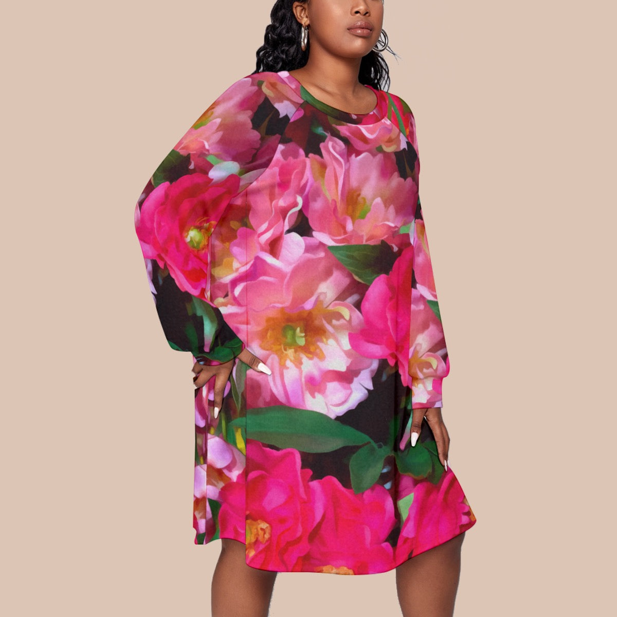 “Summer Blush” Women's Dress With Raglan Sleeve(Plus Size)