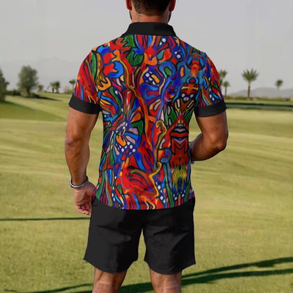 “Crimson Bloom” Men's Polo Sportswear Set