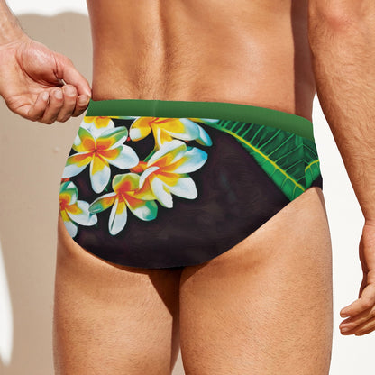 “Frangipani” Men'S Drawstring Swim Briefs