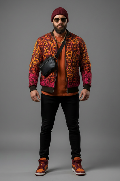 “Tribal Sunset” Men's Thick Knit Fleece Jacket