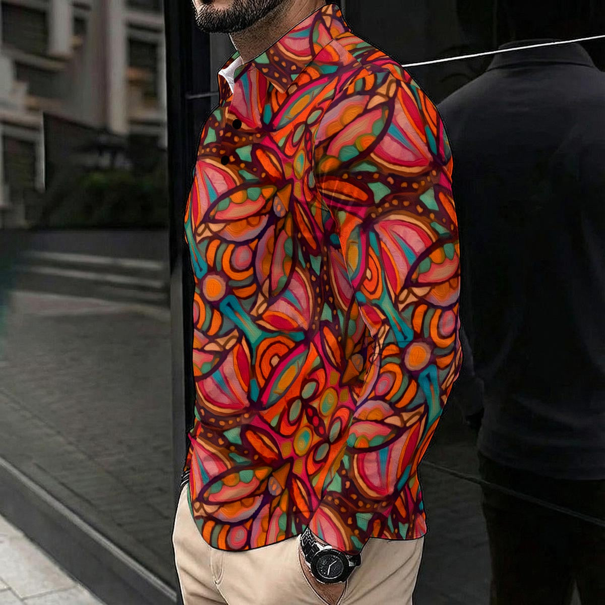 “Scarlet Labyrinth” Men's Polo Shirt With Long Sleeve