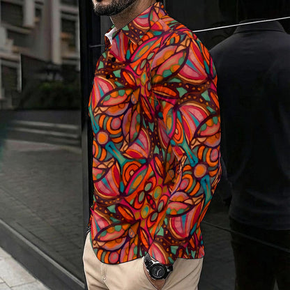 “Scarlet Labyrinth” Men's Polo Shirt With Long Sleeve