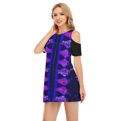 “Chromatic Resonance” Women's Cold Shoulder Dress | 190GSM Cotton