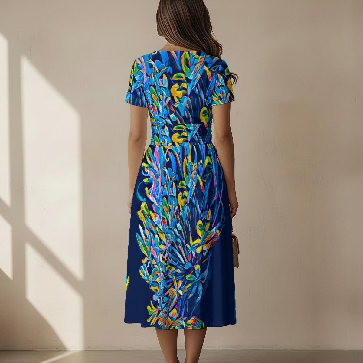 “Florina” Women's Short Sleeve V Neck Midi Dress