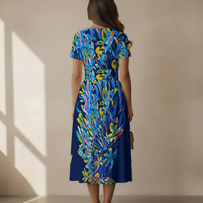 “Florina” Women's Short Sleeve V Neck Midi Dress