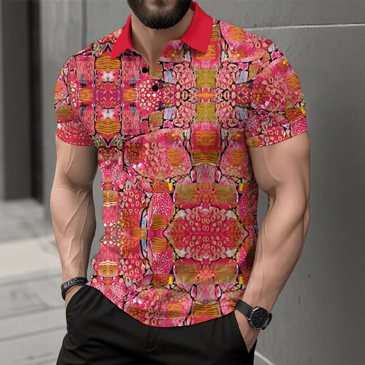 “Rubble Rose” Short Sleeve Button Polo Shirt