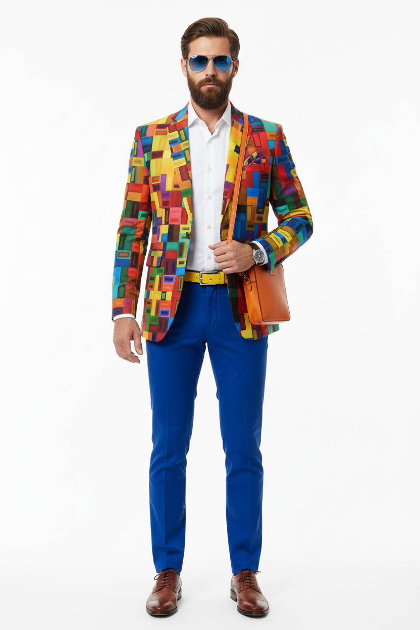 “Blocked” Men's Casual Flat Lapel Collar Blazer | 245GSM Cotton