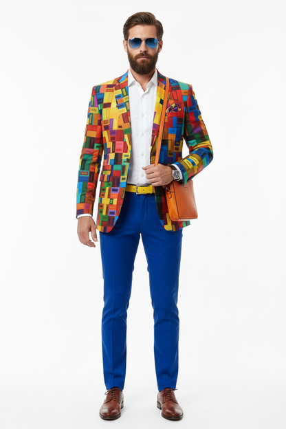 “Blocked” Men's Casual Flat Lapel Collar Blazer | 245GSM Cotton