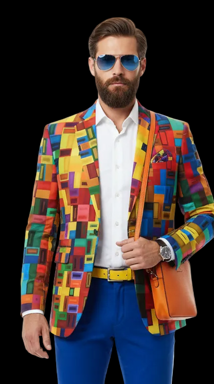 “Blocked” Men's Casual Flat Lapel Collar Blazer | 245GSM Cotton