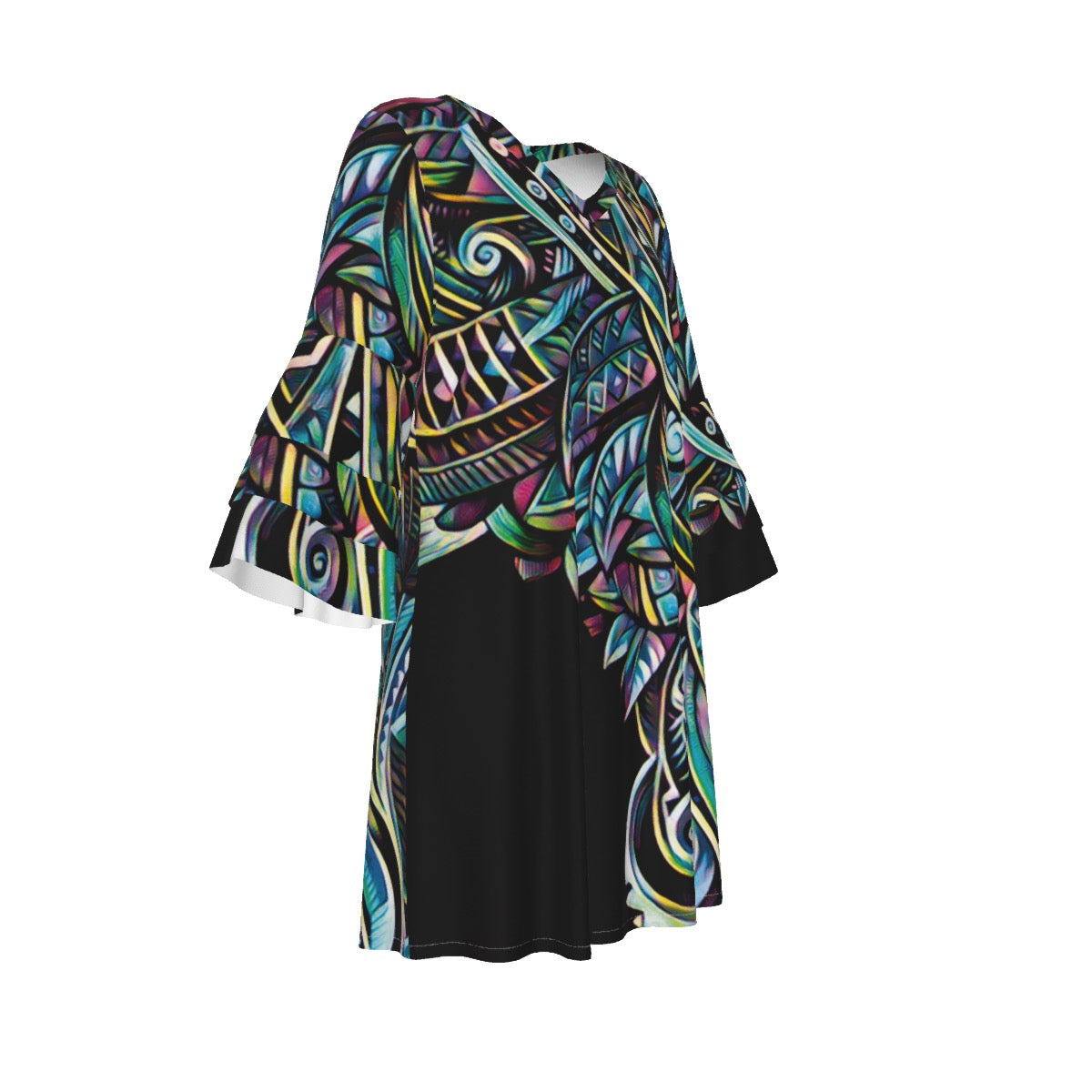 “Paua” Women's Stacked Ruffle Sleeve Dress