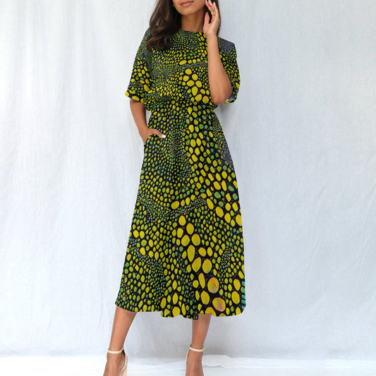 “Spot Me” Yellow/Black  Print Women's Knee-Length Dress