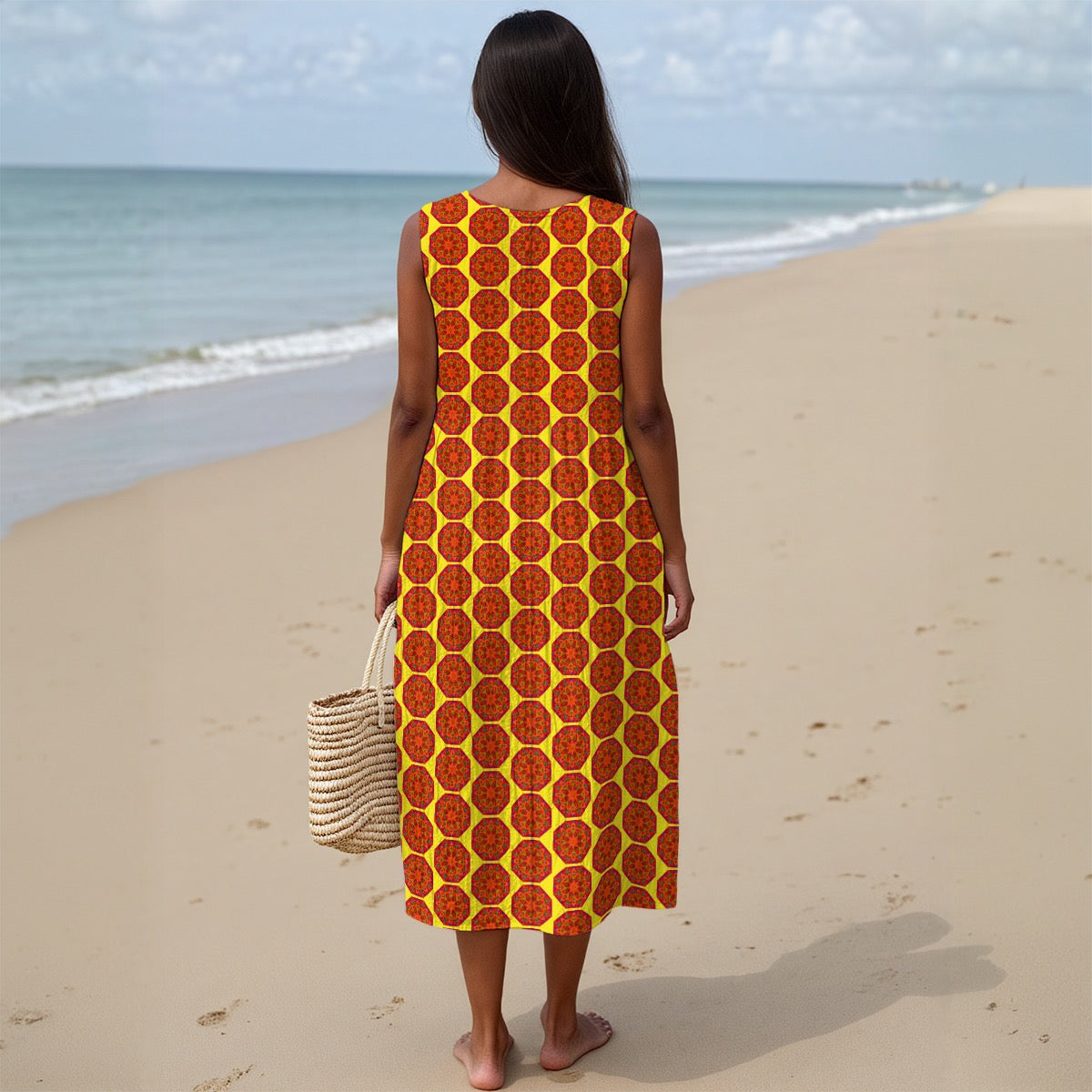 “Warm Hexa” Women's Sleeveless Dress With Pocket|125GSM Slub Cotton