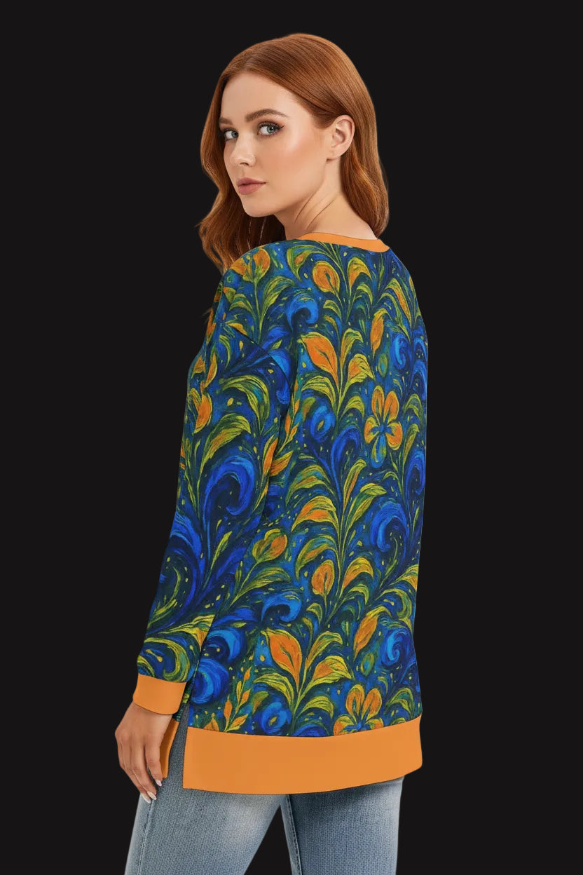 “Starry Night” Women's Side Split O-neck Sweatshirt