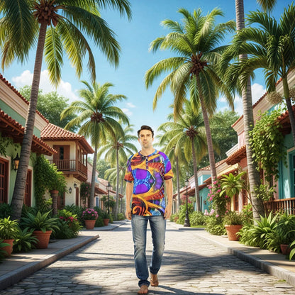 “Colour Vortex” Men's Raglan Sleeve T-shirt With Button Closure