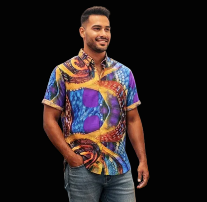 “Colour Vortex” Men's Stand Collar Shirt|115GSM Cotton poplin