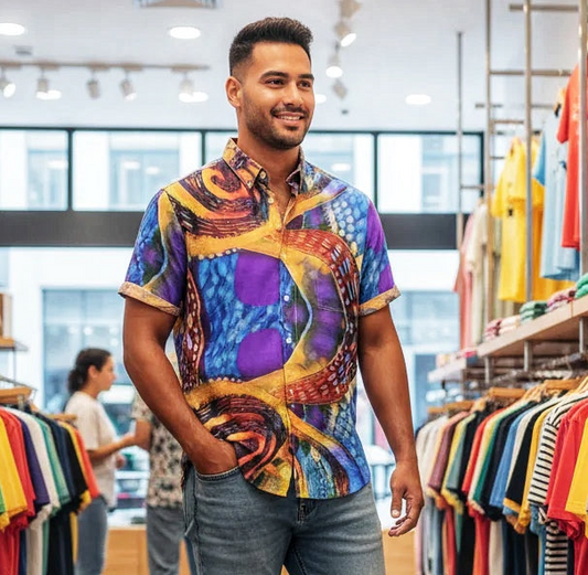 “Colour Vortex” Men's Stand Collar Shirt|115GSM Cotton poplin