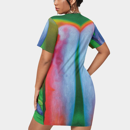 “Bird of Paradise” Women’s Stacked Hem Dress With Short Sleeve（Plus Size）