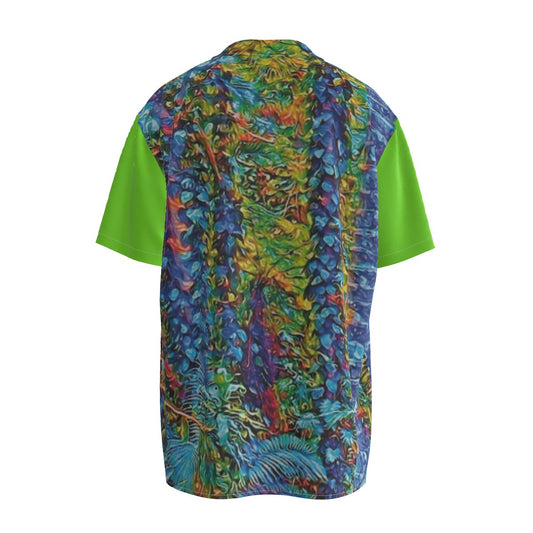 “Flouro Jungle” Men's Imitation Silk Short-Sleeved Shirt