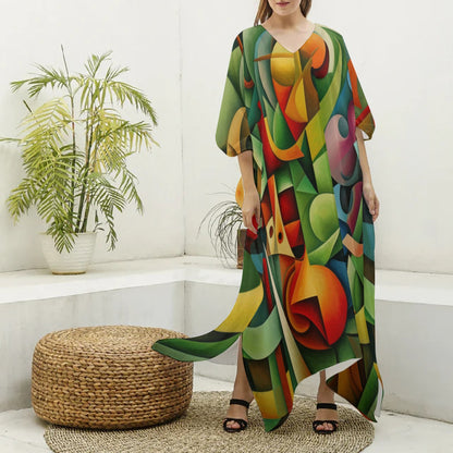 “Fruit Salad” Women's Imitation Silk V-neck Kaftan Robe