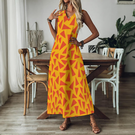 “Tangerine Tease” Women's V-Neck Long Dress