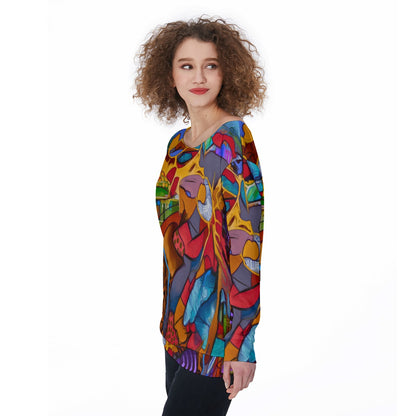 “Fractured Dreamscape” Women's Off-Shoulder Sweatshirt