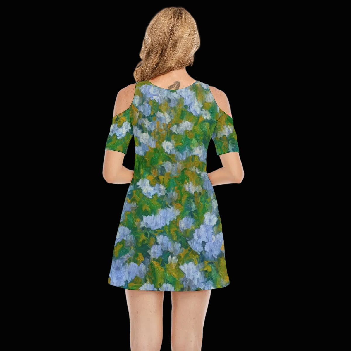 “Dreamscape Garden” Women's Cold Shoulder Dress | 190GSM Cotton