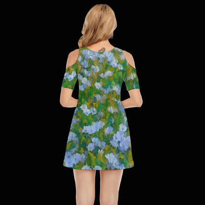 “Dreamscape Garden” Women's Cold Shoulder Dress | 190GSM Cotton