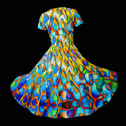 “Prism” Women's Short Sleeve V Neck Midi Dress