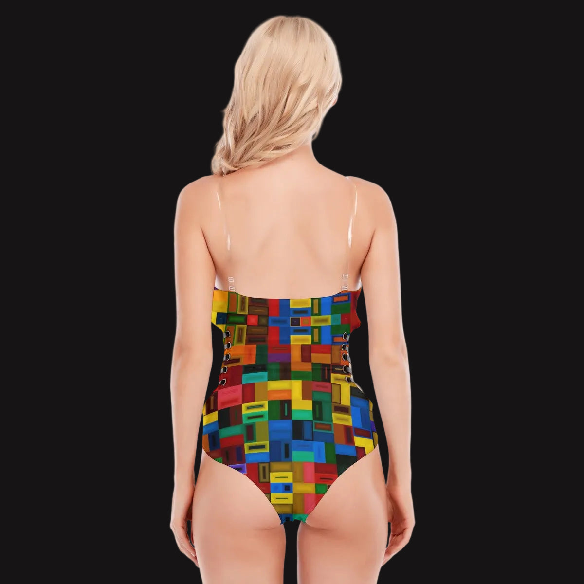 “Blocked” Women's Tube Top Bodysuit With Side Black Straps