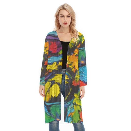 “Spring Impasto” Women's Long Sleeve Mesh Cardigan