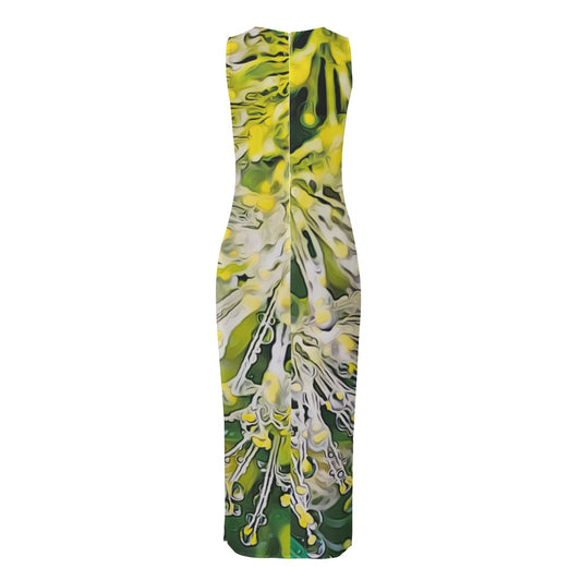 “White Bottlebrush”  Women's Beach Perspective Chiffon Sleeveless Dress