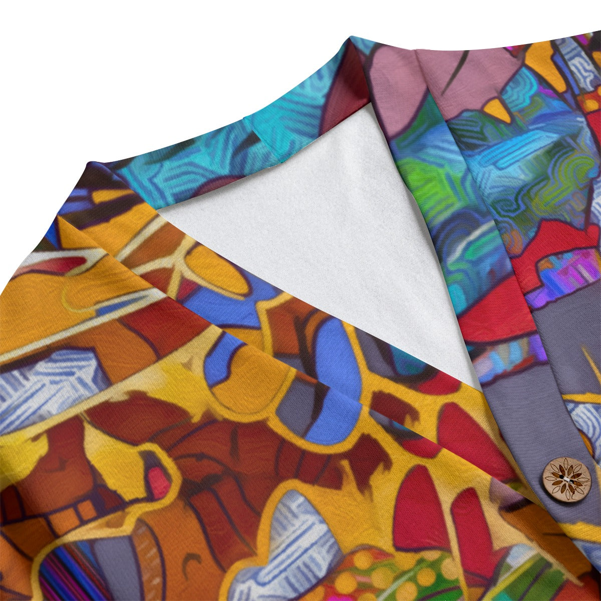 “Fractured Dreamscape” Unisex V-neck Knitted Fleece Cardigan With Button Closure