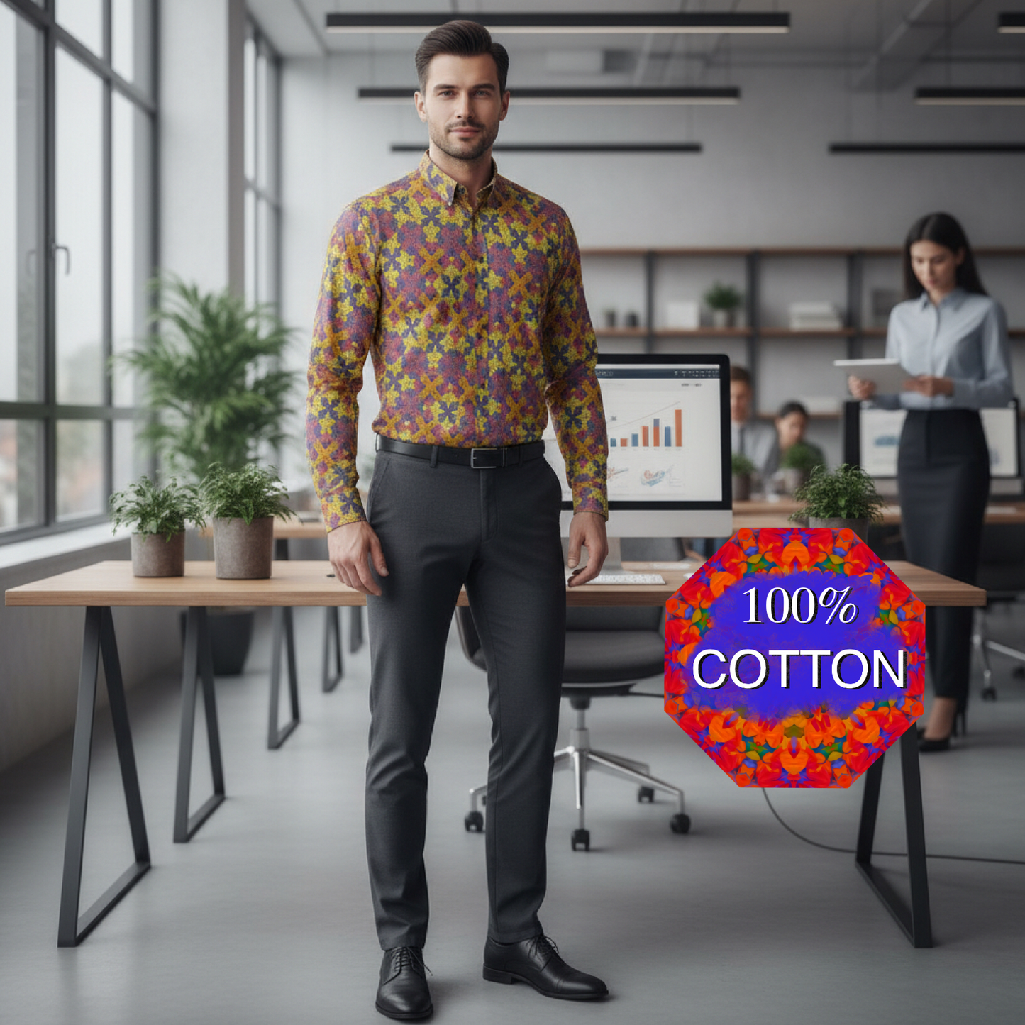 “Tetra” Men's Lapel Collar Shirt With Concealed Placket |115GSM Cotton poplin