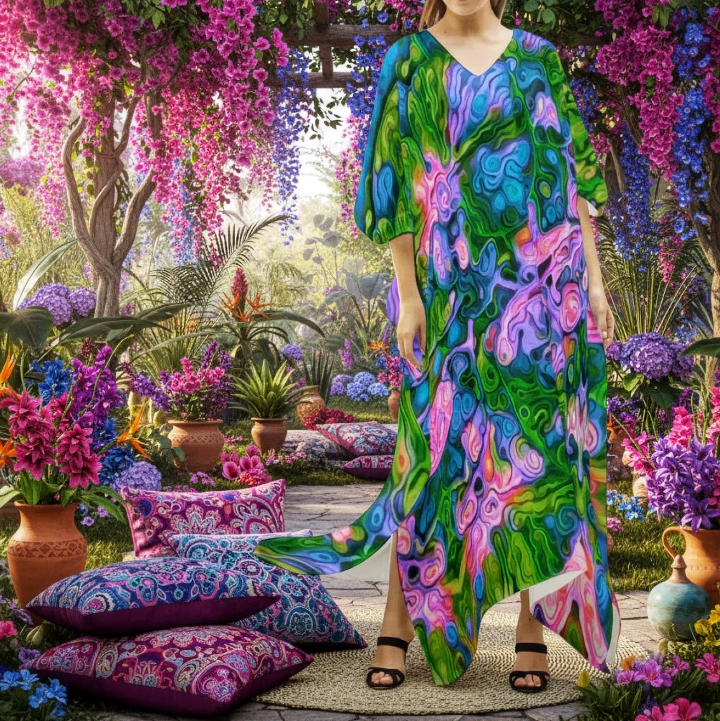 “Wonderweave” Women's Imitation Silk V-neck Kaftan Robe