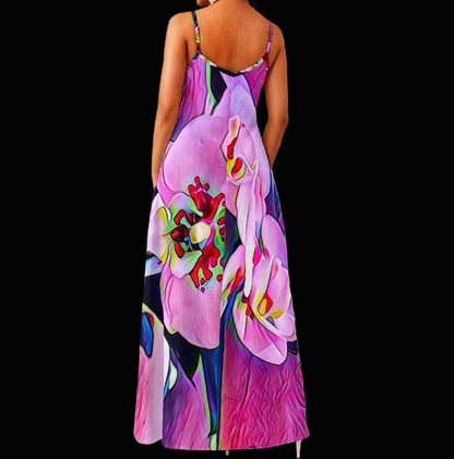“Pink Orchid” Elegant V-Neck Maxi Dress
