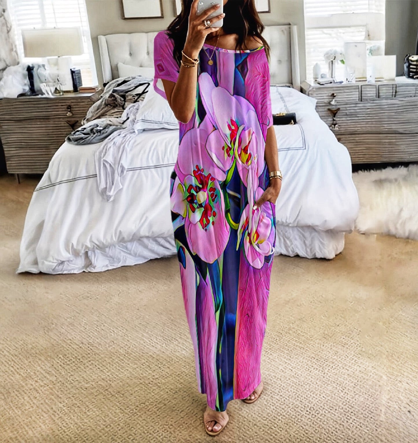 “Pink Orchid” Long Dress With Pocket