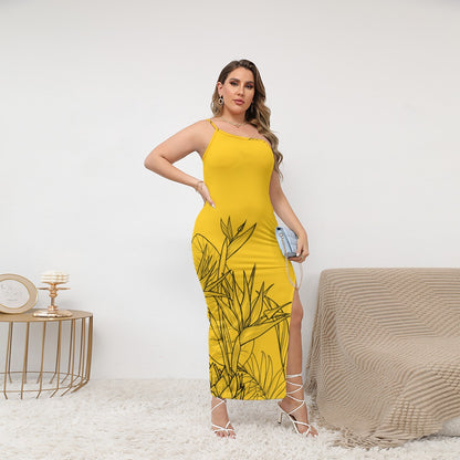 “Oscar”  Women's Oblique-Shoulder Exposure Dress With Side Split (Plus Size)