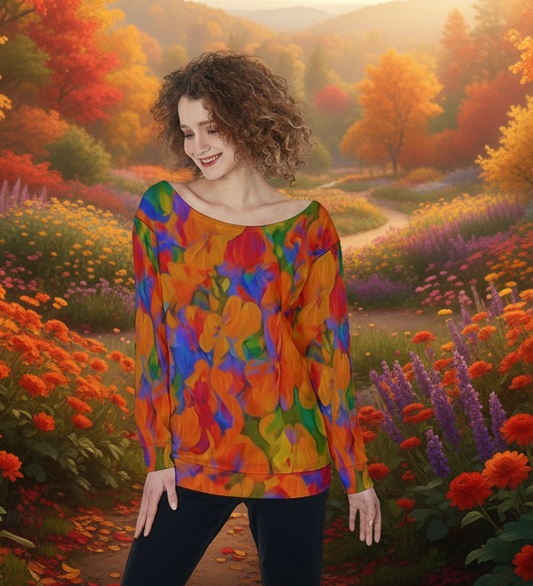 “Colour Garden” Women's Off-Shoulder Sweatshirt