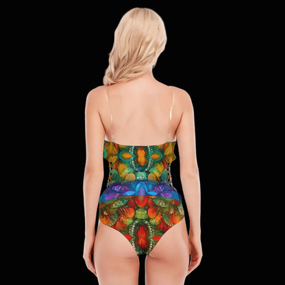 “Kaleidoscopic Spectrum” Women's Tube Top Bodysuit With Side Black Straps