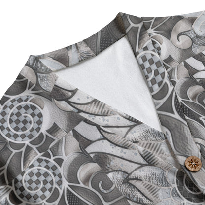 “Verdant Tapestry-Grey” Unisex V-neck Knitted Fleece Cardigan With Button Closure