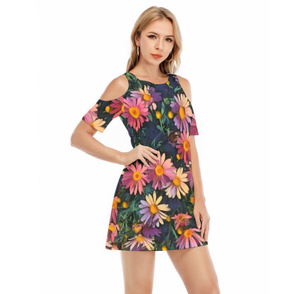“Midsummer Hues” Women's Cold Shoulder Dress | 190GSM Cotton