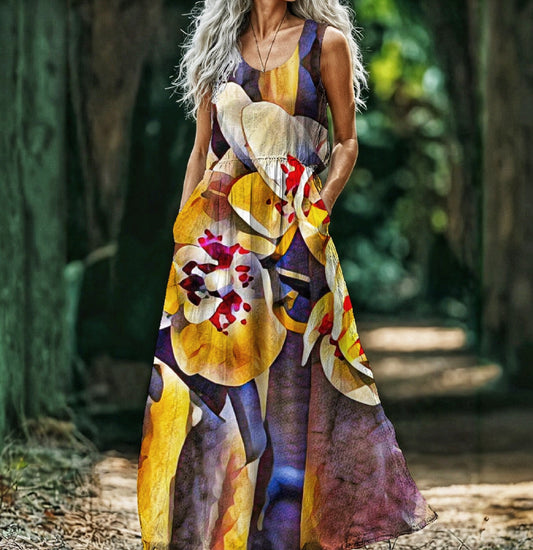 “Moth Orchid“  Sleeveless Maxi Dress