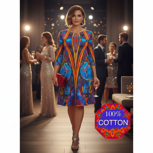 “Electric Bloom” Women's Dress | 180GSM Cotton